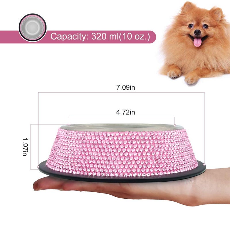 Triumilynn Rhinestone Cat Bowls Rhinestone Dog Bowls, Pink Cat Food Bowl Pink Bling Dog Bowl Stainless Steel for Small Pets Food Water Dishes-2 Pack - Image 3